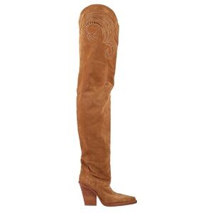 NIB CAMEL SUEDE PARIS  TEXAS THIGH HIGH BOOTS